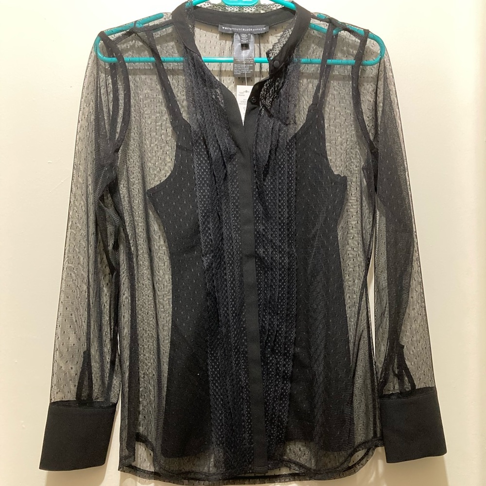 NWT White House Black Market black lace blouse